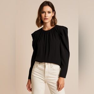 ZARA | Sheer Black Blouse With Puff Shoulders long Sleeves.
